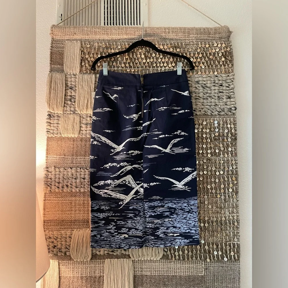 🩵 💙 Anthropologie Maeve Seagull Printed Pencil Skirt Blue NWT sz 4 - Picture 8 of 11